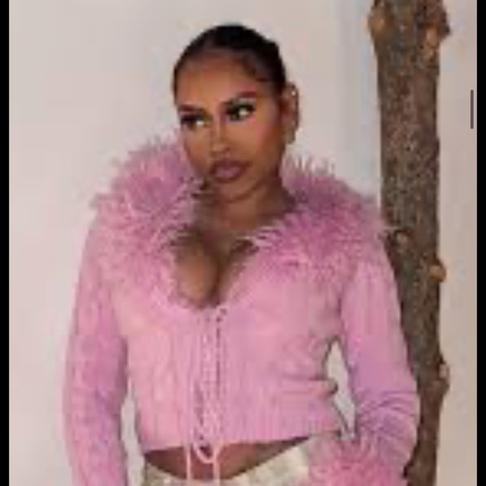 Women's Pink Feathered Sweater - Picture 2 of 7